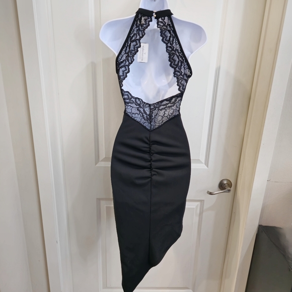 NEW Windsor Black Drop Waist Dress Asymmetrical Wrap Midi Skirt Open Back - Picture 4 of 17